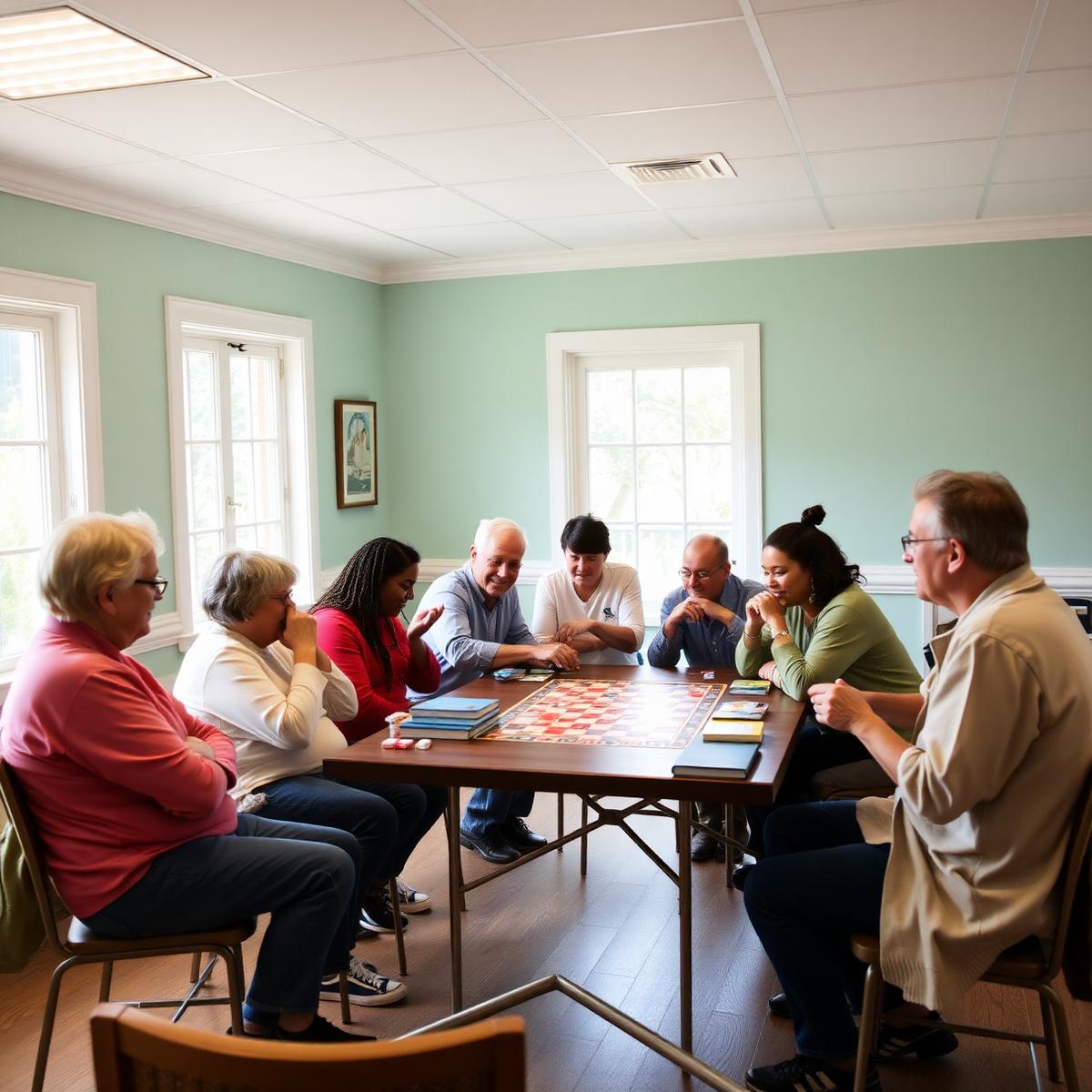 People playing a board game together around a table